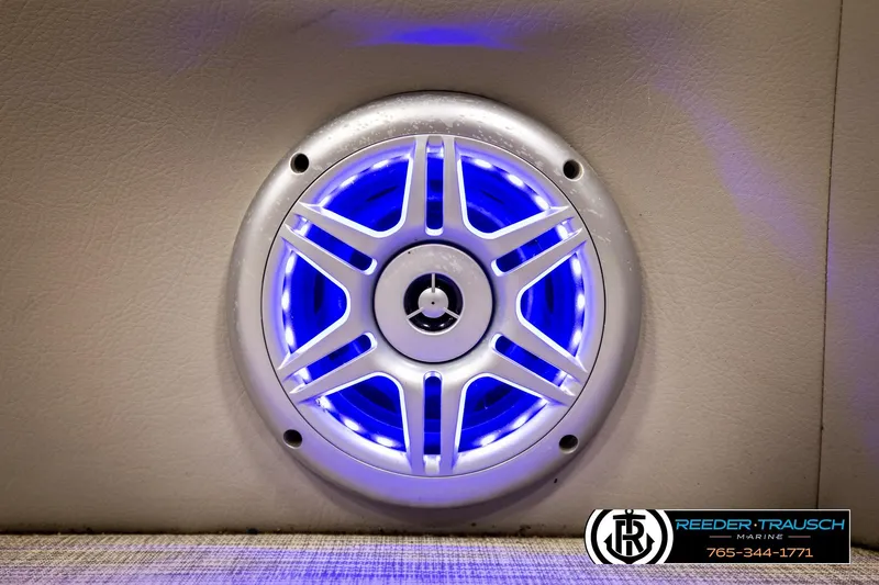 Slide: The Image of Illuminated speaker on a 2019 Berkshire 24 SB2 CTS boat, featuring blue LED lighting. - 46