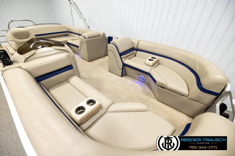 Slide: The Image of Luxurious interior of 2019 Berkshire 24 SB2 CTS pontoon boat with beige seating. - 9