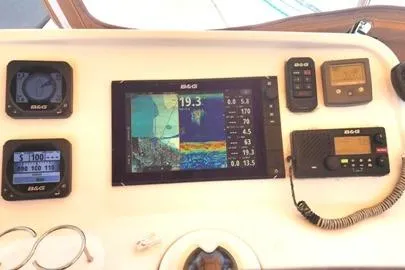 Slide: The Image of Lagoon 450 F 2016 yacht navigation panel with B&G instruments and display. - 12