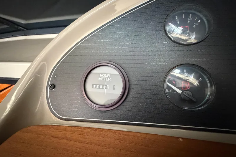 Slide: The Image of Hour meter and gauges on 1996 Bayliner 3988 Command Bridge Motoryacht dashboard. - 37