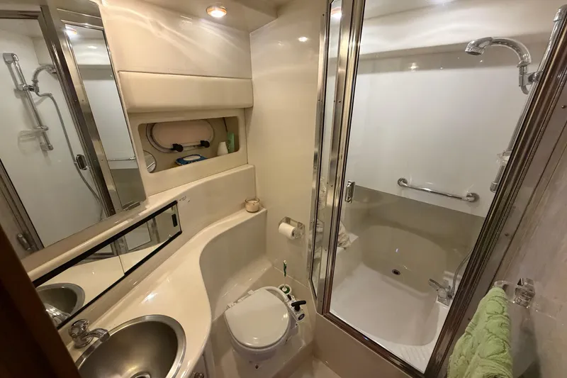 Slide: The Image of Bathroom interior of 1996 Bayliner 3988 Command Bridge Motoryacht with shower and sink. - 47