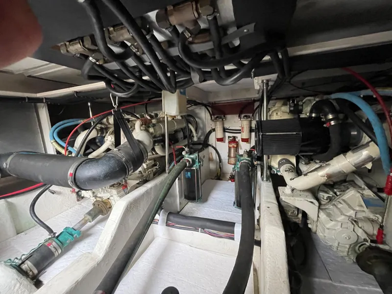 Slide: The Image of Engine room of 1996 Bayliner 3988 Command Bridge Motoryacht. - 48