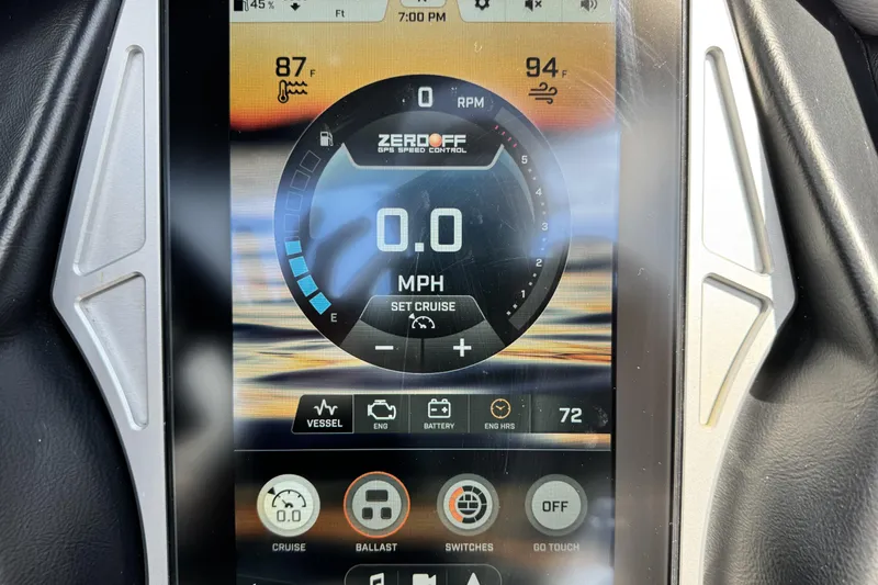 Slide: The Image of Touchscreen display of a 2021 Tigé 23ZX boat showing speed and control settings. - 9