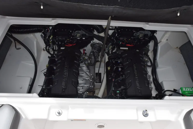 Slide: The Image of 2023 Yamaha Boats AR250 engine compartment showcasing dual high-output engines. - 23