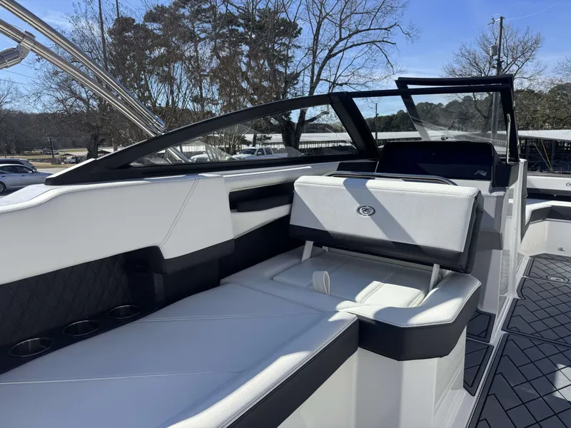 Slide: The Image of Interior of 2026 Cobalt R4 boat with luxurious white seating. - 15