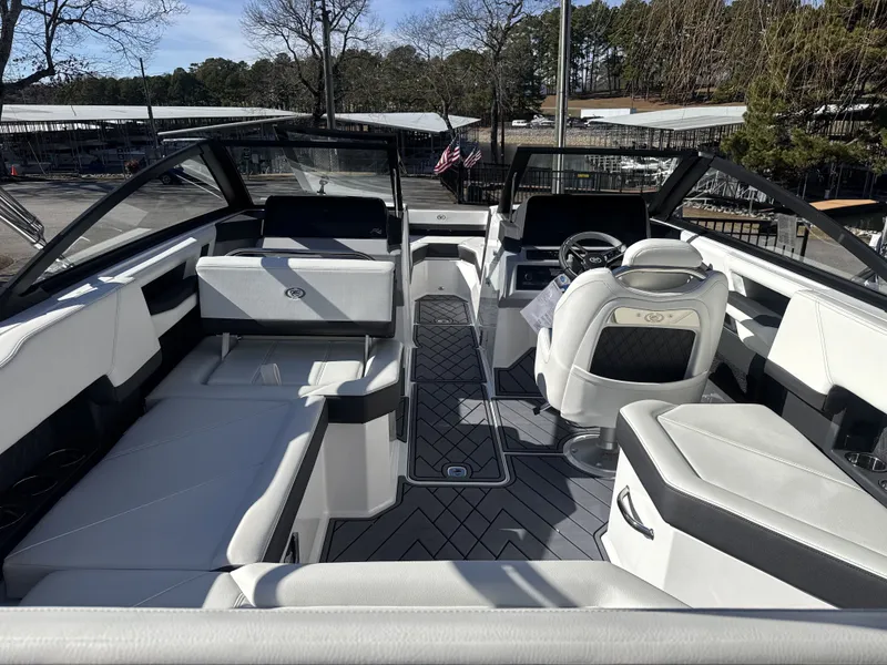 Slide: The Image of Interior of a 2026 Cobalt R4 boat with luxurious seating. - 17