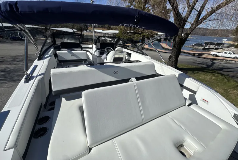 Slide: The Image of Cobalt R4 2026 boat with luxurious interior and lake view. - 19