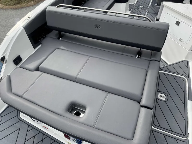 Slide: The Image of 2026 Cobalt R8 boat with gray upholstery and modern design. - 31