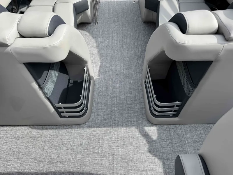Slide: The Image of Interior of 2025 Harris Grand Mariner 230 with gray upholstery. - 10