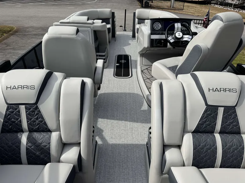 Slide: The Image of Interior of Harris Grand Mariner 230 boat, luxurious seating, model year 2025. - 15