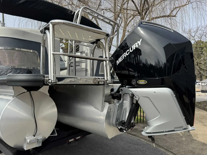 Slide: The Image of 2025 Harris Grand Mariner 230 with Mercury outboard motor. - 42