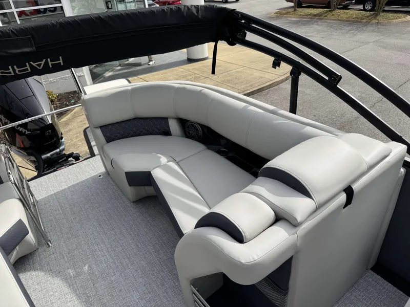 Slide: The Image of Luxurious seating in the 2025 Harris Grand Mariner 230 pontoon boat. - 7