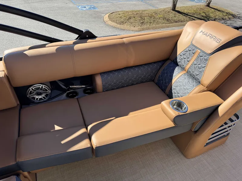 Slide: The Image of Luxurious seating in the 2025 Harris Grand Mariner 250 pontoon boat. - 17