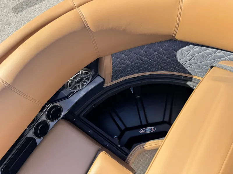 Slide: The Image of Interior of 2025 Harris Grand Mariner 250 with luxurious leather seating. - 37