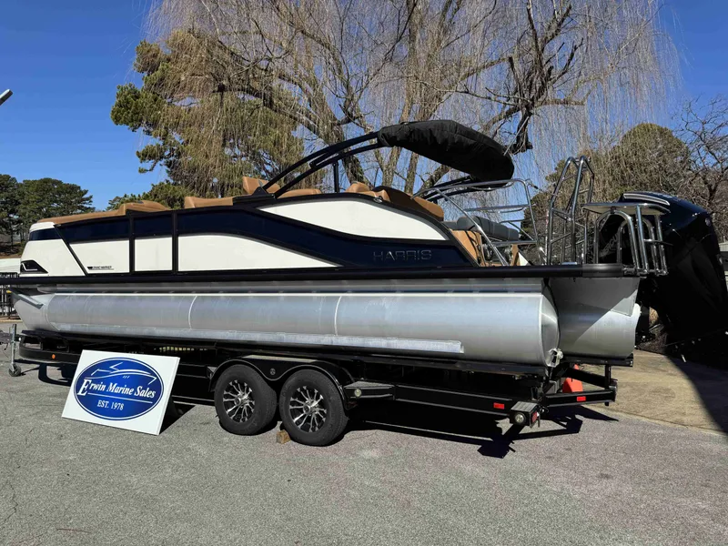 Slide: The Image of 2025 Harris Grand Mariner 250 pontoon boat on trailer at Erwin Marine Sales. - 4
