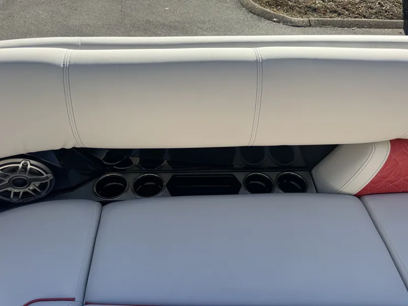 Slide: The Image of Interior of 2024 Harris Grand Mariner 250 with white upholstery. - 8