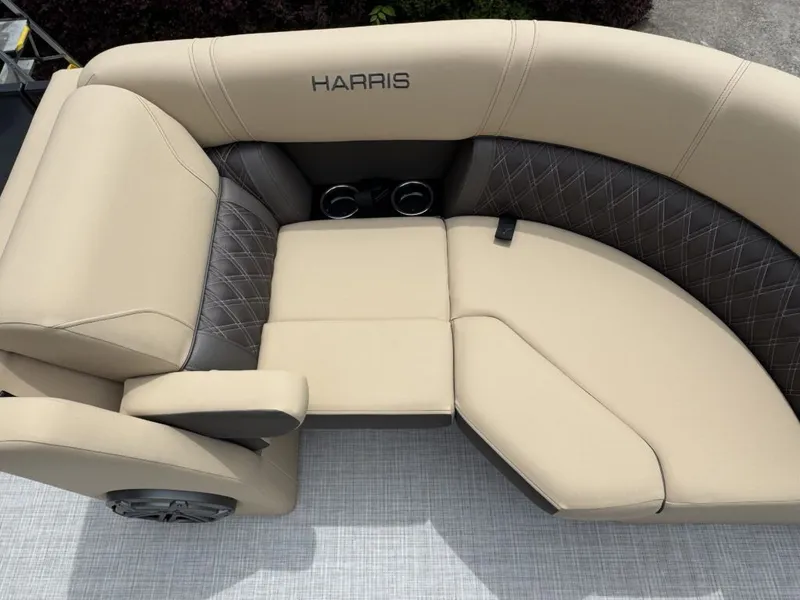 Slide: The Image of Harris SUN 210 boat seating 2025, beige and gray, with cup holders. - 4