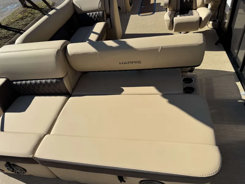 Slide: The Image of Luxurious seating on Harris SUN 250 pontoon boat, model 2025. - 2