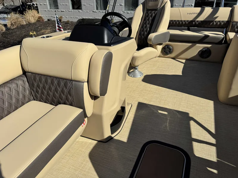 Slide: The Image of Interior of a Harris SUN 250 boat, luxurious seating, modern design, year 2025. - 27