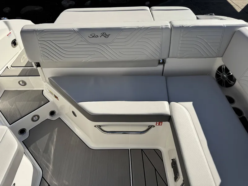 Slide: The Image of Interior of 2025 Sea Ray SDX270 SURF with luxurious seating. - 28