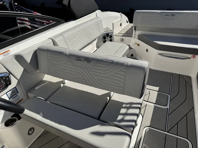Slide: The Image of Interior of 2025 Sea Ray SDX270 SURF with sleek seating. - 3