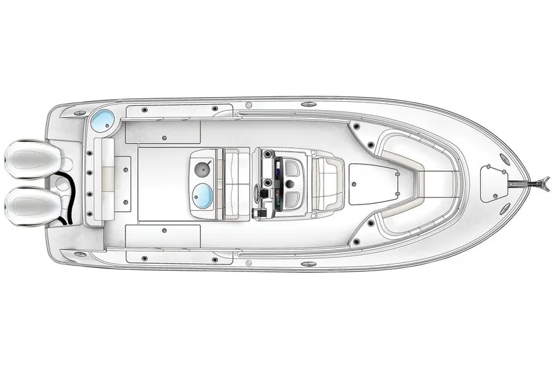 Slide: The Image of Manufacturer Provided Image: Top view of a 2017 Robalo R302 Center Console boat layout. - 26