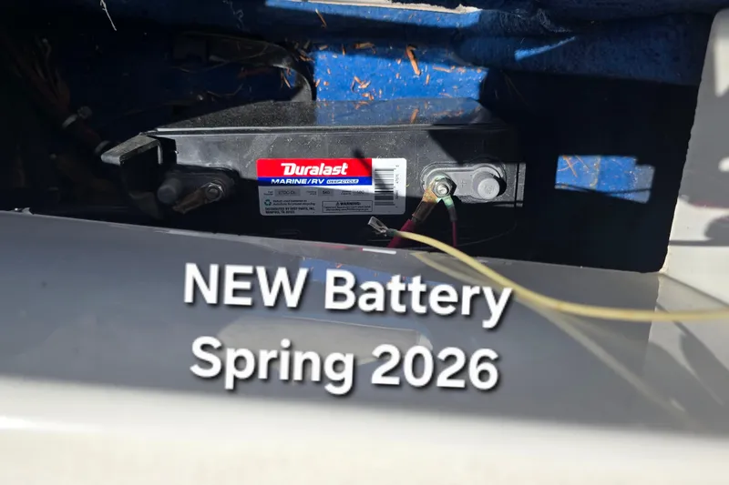 Slide: The Image of New Duralast marine battery installed in Wellcraft 186 SS/S, Spring 2026. - 26