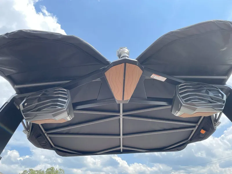 Slide: The Image of 2026 Nautique G23 boat with speakers and sunshade. - 48
