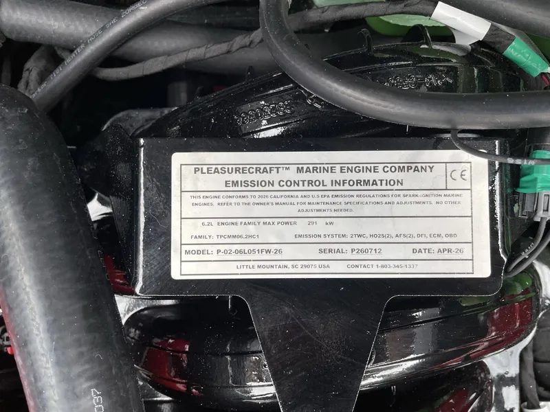 Slide: The Image of Pleasurecraft Marine Engine emissions label on Nautique G25 2026. - 34