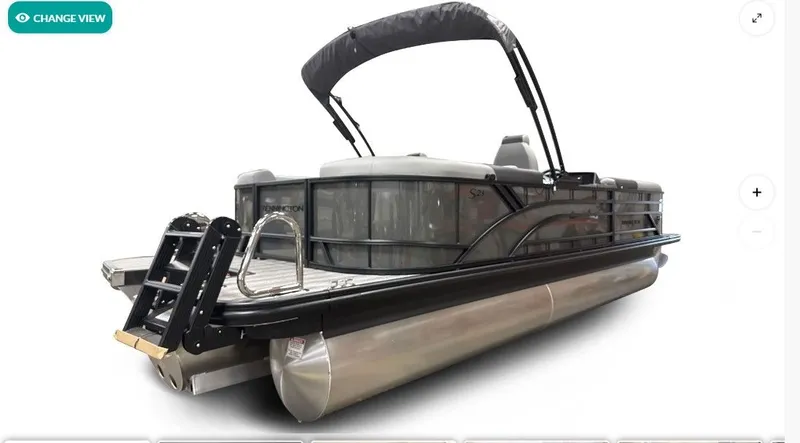 Slide: The Image of 2026 Bennington 23SSR SPS LTD TRI pontoon boat with black Bimini top. - 4