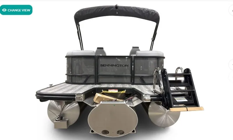 Slide: The Image of 2026 Bennington 23SSR SPS LTD TRI pontoon boat, rear view with ladder. - 6