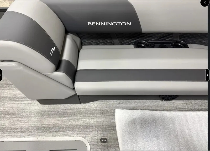 Slide: The Image of Interior of Bennington 23SSR SPS LTD TRI 2026 with gray upholstery. - 8