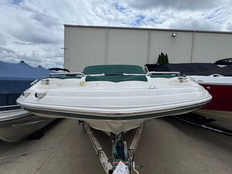 Slide: The Image of 2004 Hurricane SD187 boat on trailer, front view. - 2