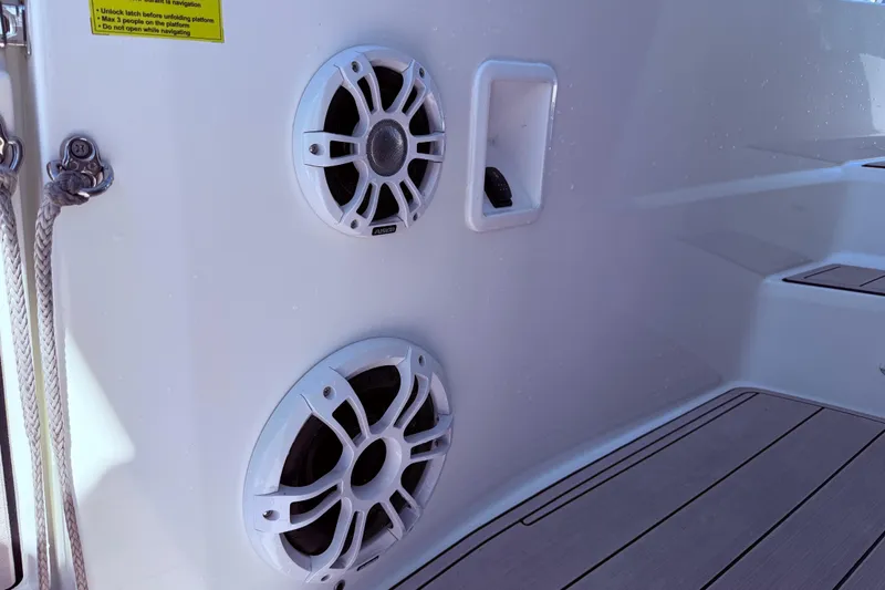 Slide: The Image of Speakers on the 2023 Jeanneau Leader 12.5 WA boat deck. - 26
