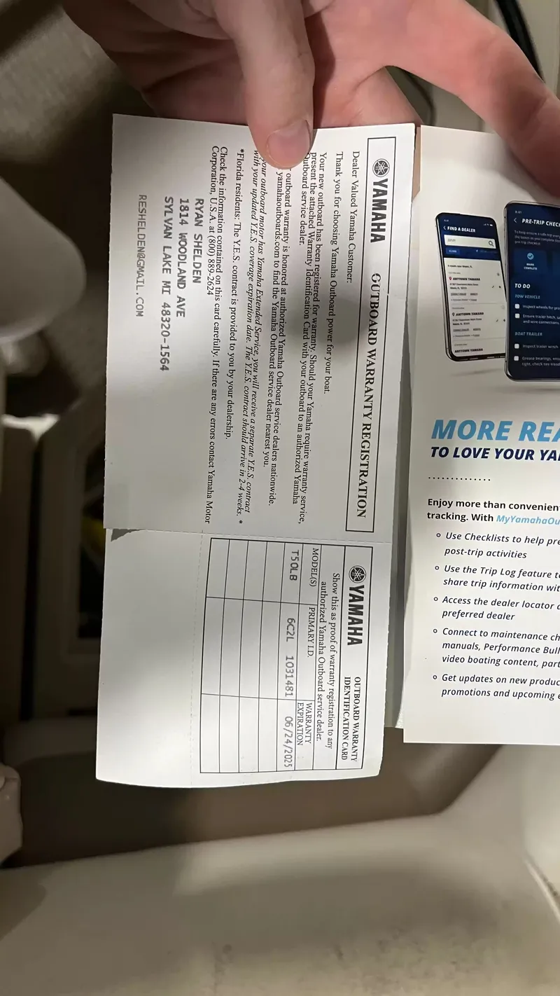 Slide: The Image of Yamaha warranty registration for 2005 Smoker Craft Sun Cruiser. - 7