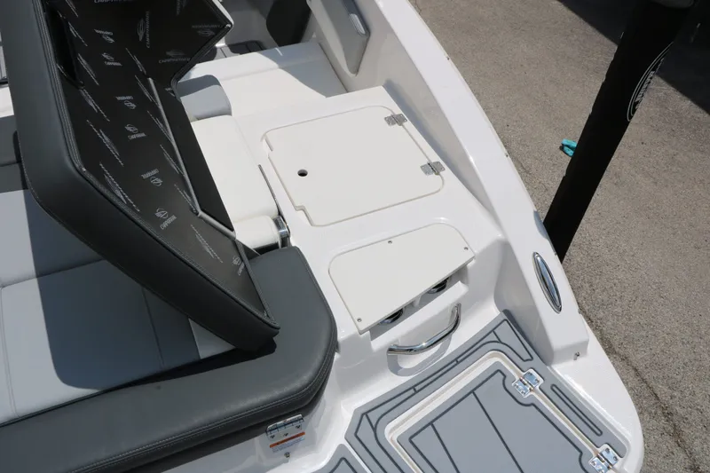 Slide: The Image of Interior of 2026 Chaparral 21 SSi featuring seating and storage area. - 26