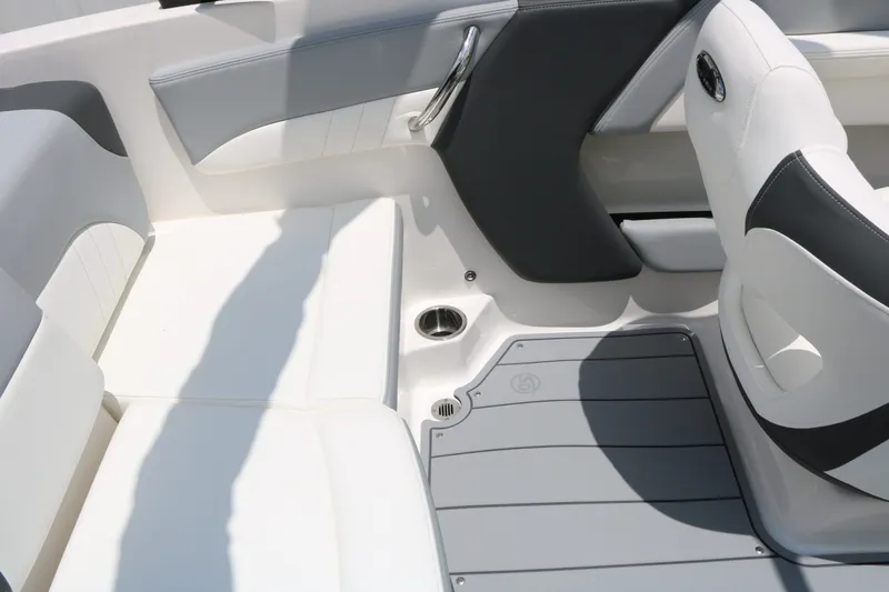 Slide: The Image of Interior of 2026 Chaparral 21 SSi with gray and white seating. - 30