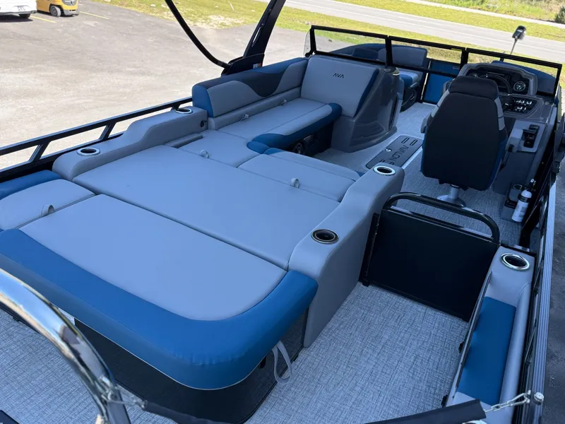 Slide: The Image of Interior of Avalon 2385 LSZ VRB Windshield 2026 pontoon boat. - 17