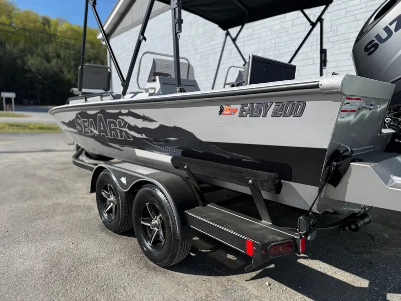 Slide: The Image of SeaArk Easy 200 boat from 2026 on trailer, side view. - 5