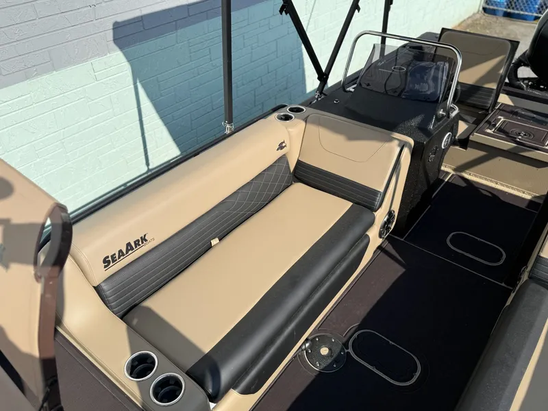 Slide: The Image of Interior of SeaArk Easy 200 boat, 2026 model, featuring beige seating. - 14