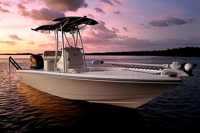 Slide: The Image of Manufacturer Provided Image: 2024 Pathfinder 2500 Hybrid boat at sunset on calm water. - 84