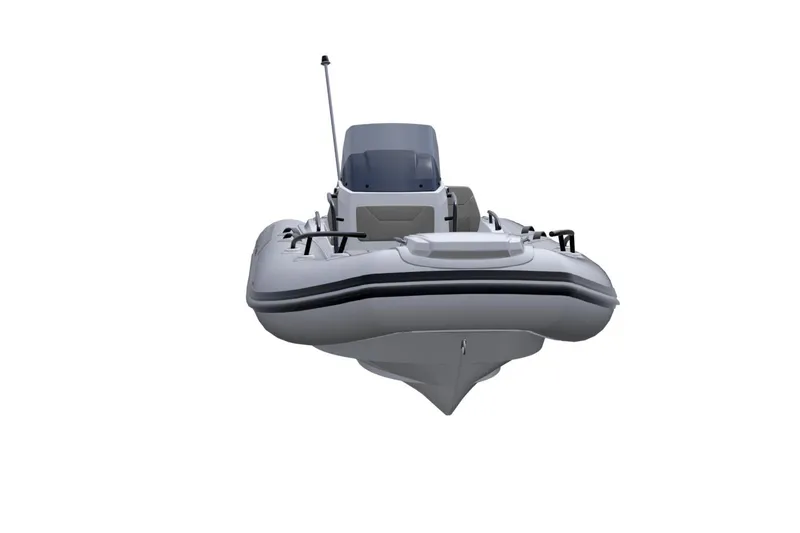 Slide: The Image of 2026 Grand Inflatables G420 boat, front view, sleek design, white background. - 16