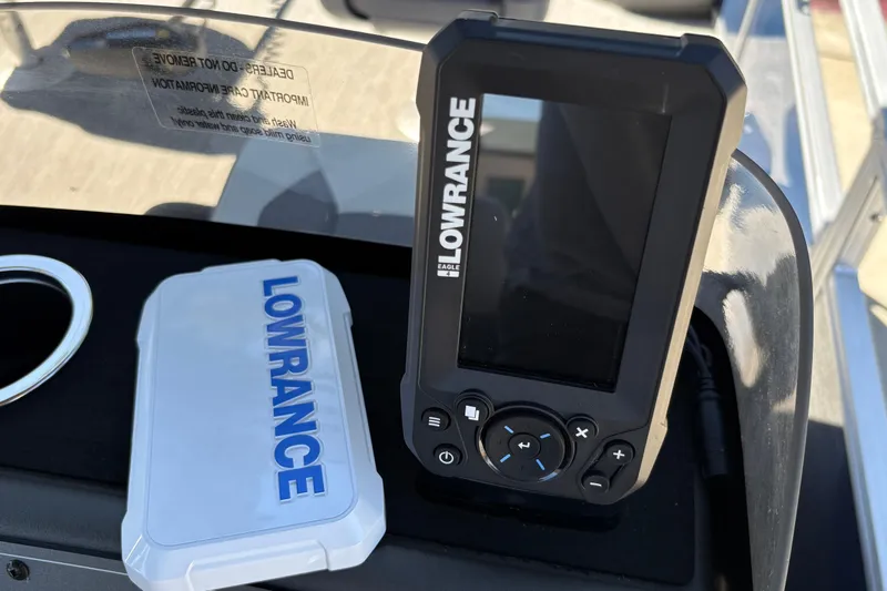 Slide: The Image of Lowrance fish finder on 2026 Sun Tracker Bass Buggy 18 DLX boat dashboard. - 24