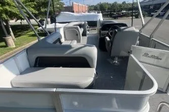 Slide: The Image of 2026 Sun Tracker Party Barge 18 DLX pontoon boat with spacious seating and modern design. - 7