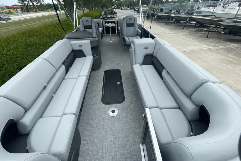 Slide: The Image of 2026 Sun Tracker Party Barge 24 XP3 with spacious seating and modern design. - 16