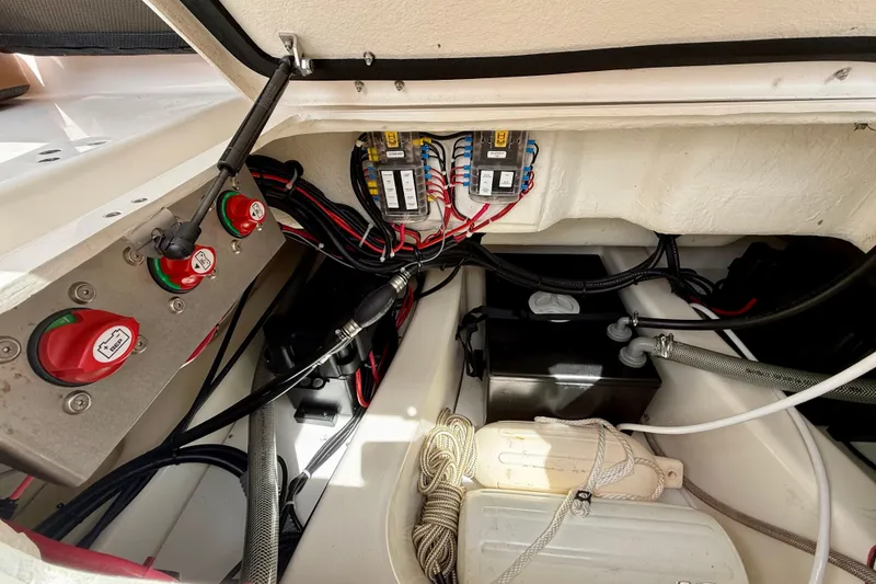 Slide: The Image of 2024 Zodiac Medline 9 boat electrical system with wiring and battery components. - 29