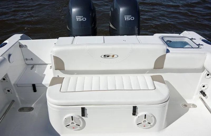Slide: The Image of 2012 Sea Hunt Escape 250 boat with twin Yamaha 150 engines. - 15