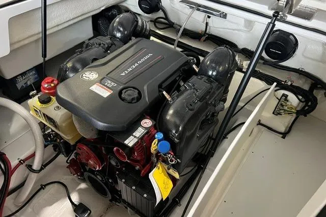 Slide: The Image of 2024 Cobalt R4 boat engine compartment with Volvo Penta engine, showcasing modern marine engineering. - 26