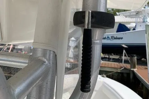 Slide: The Image of Close-up of a 2006 Regulator 24 Classic boat's metal railing and grip handle. - 40