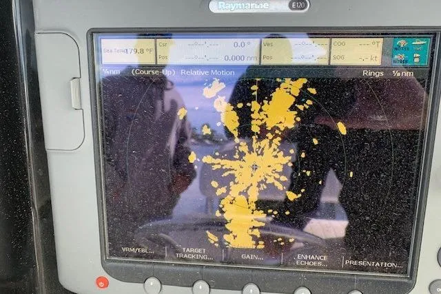 Slide: The Image of Raymarine E120 display on 2006 Regulator 24 Classic boat showing radar data. - 60